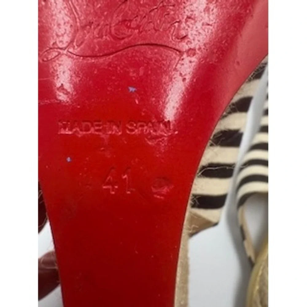 Christian Louboutin Espadrille Wedges Navy White Striped Gold Slingback 41